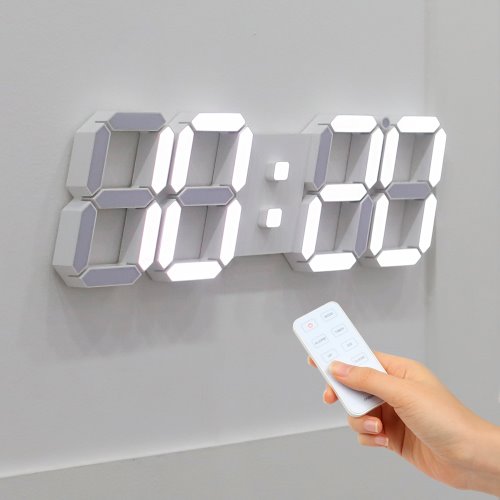 [무아스] 3D 빅플러스 화이트 벽걸이 LED 벽시계 무소음 디지털 전자 리모컨 거실 인테리어 시계