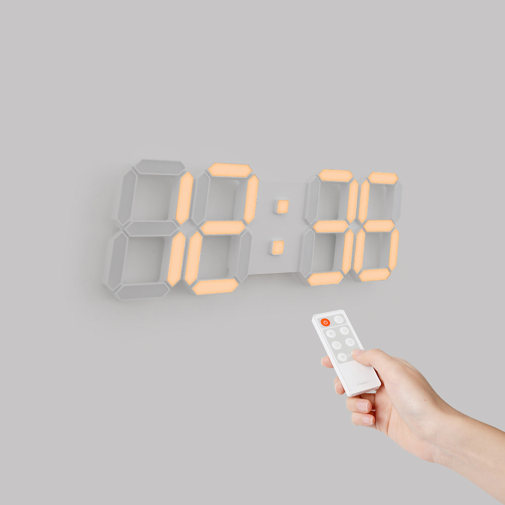 [무아스] 퓨어 슬림 39cm 라지 3D LED 벽시계 화이트골드 무소음 벽걸이 리모컨 디지털 전자 거실 인테리어 시계